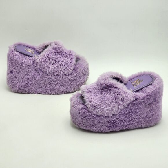 YRU Gravity Light Purple Faux Fur Platform Slides Sandals Size 7 - Picture 4 of 10